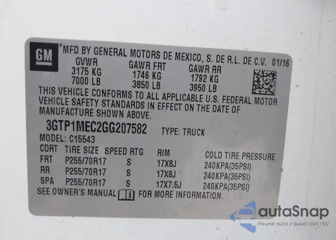 2016 GMC Sierra 1500 Sle from USA, damaged, VIN 3GTP1MEC2GG207582